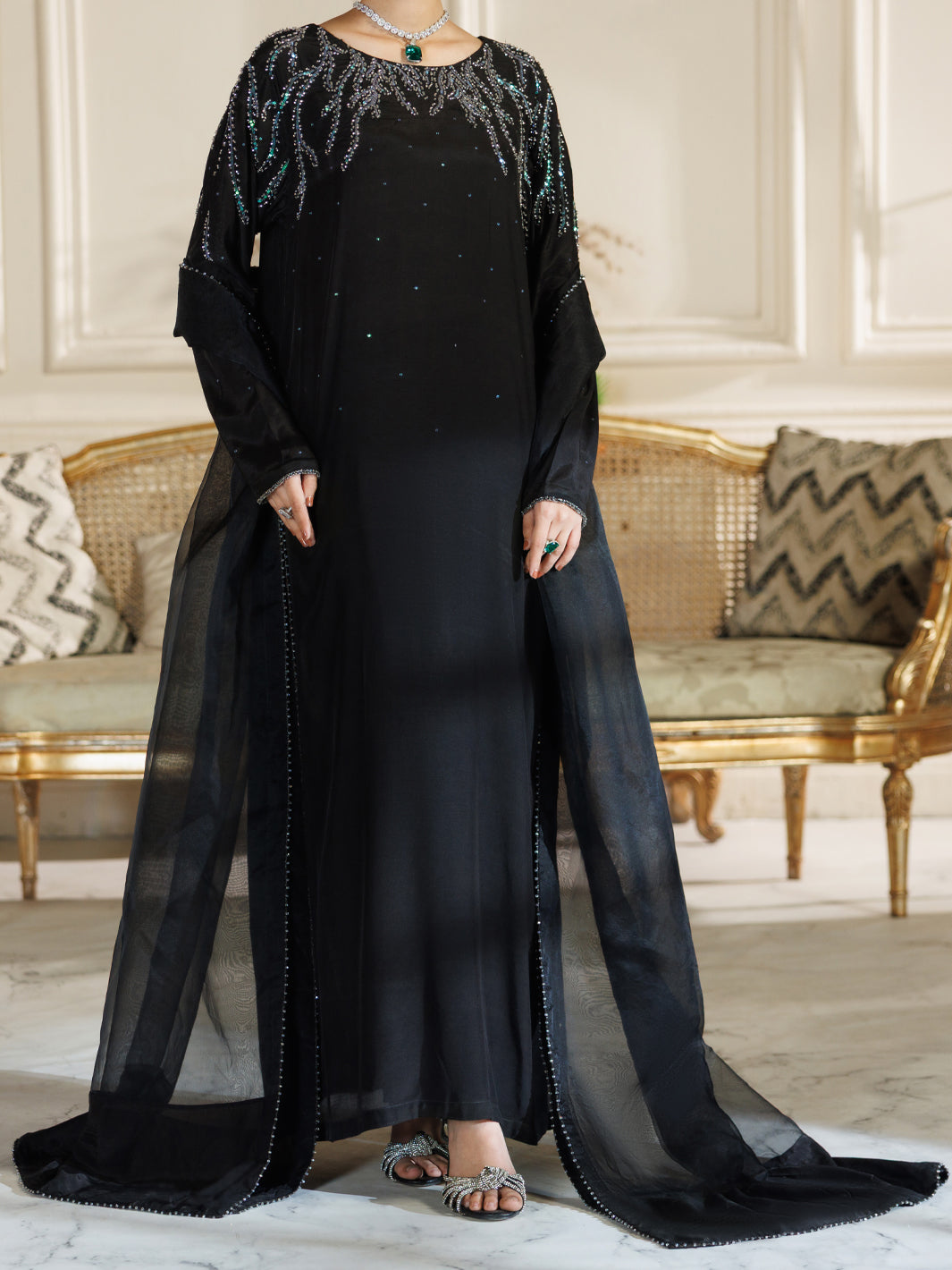 green emerald velvet dress Junaid Jamshed 3 Piece Paper Cotton Dress main image 0